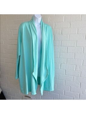 Dreams & Co Dreamy Mint Green Women's Draped Cardigan Coverup, Robe Size L 18/20